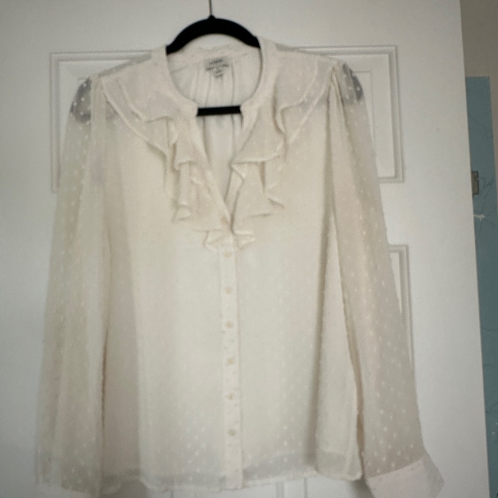 J. Crew Cream Ruffled Long Sleeve Blouse